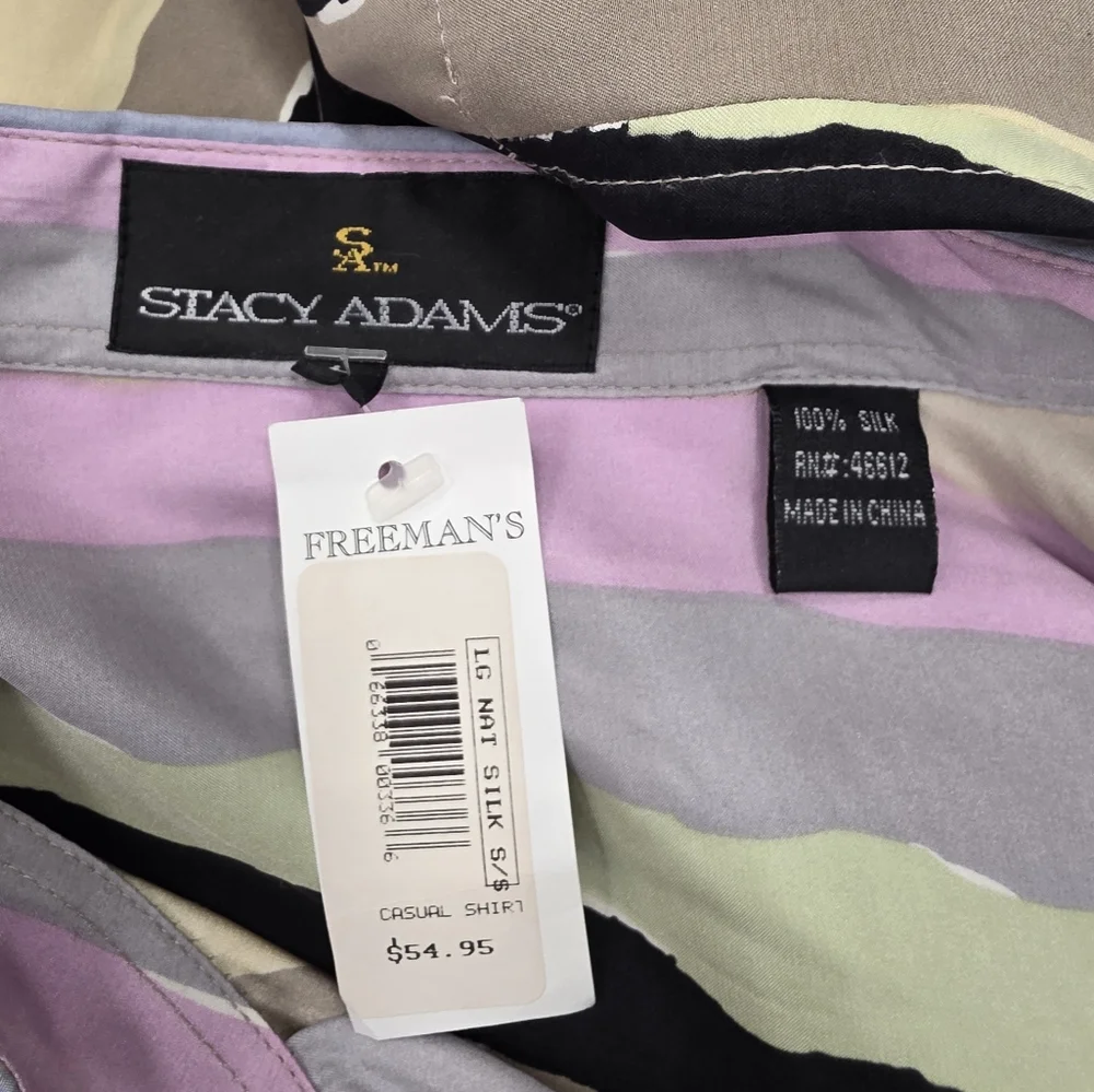 Stacy Adams Multicolor Striped Casual Button Down Shirt Silk - Picture 8 of 9